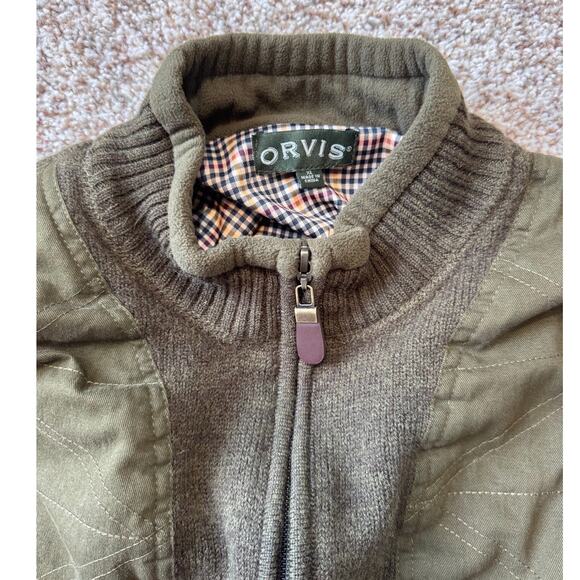 Orvis 100% Wool shooting jacket Men's XL; Khaki Green, Full zip; leather pull - Picture 9 of 9